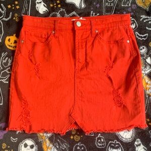 Ivy + Main Red Distressed Denim Skirt